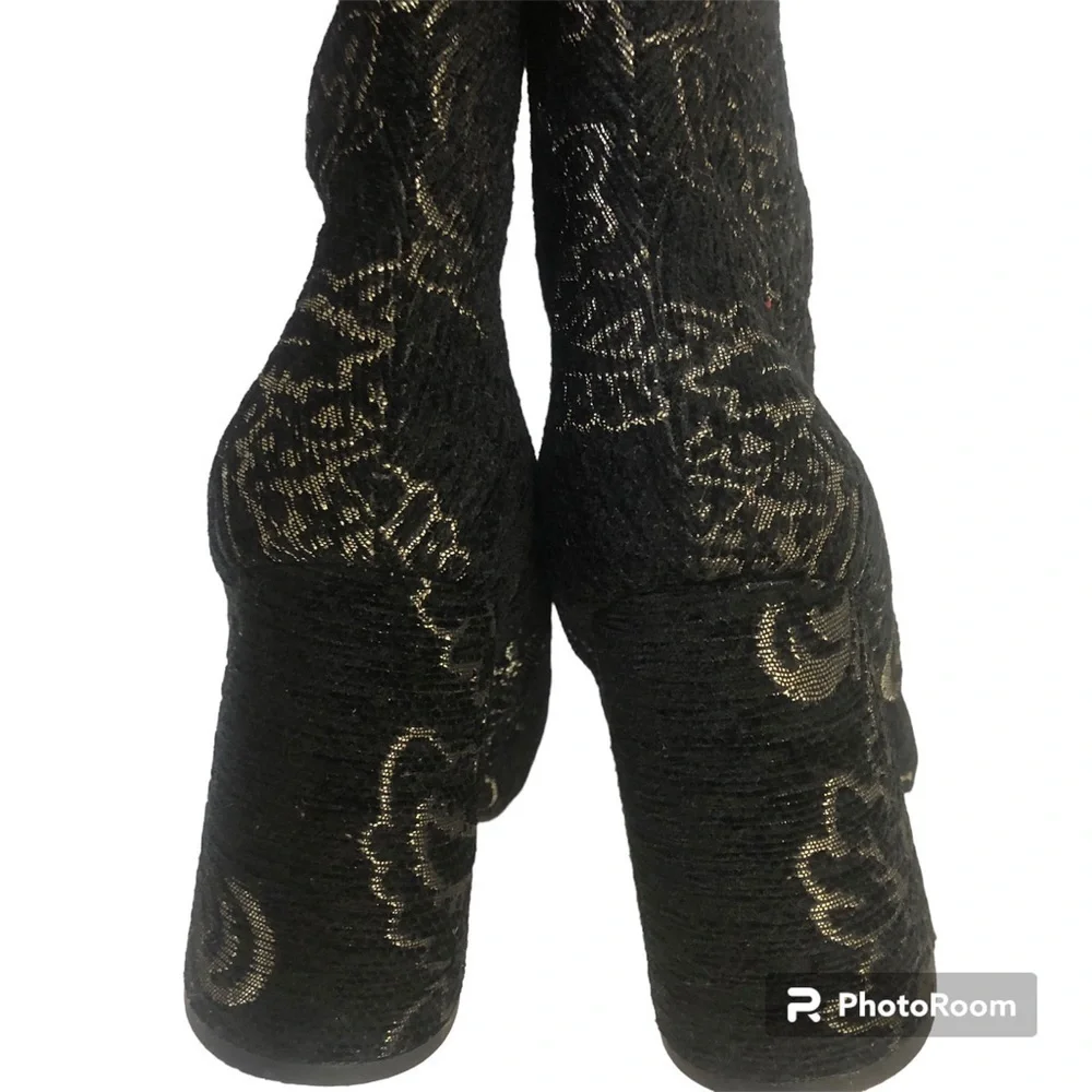 Ash Fedora Black Gold Embroidered Leather Sole High Ankle Boots 38 EU 7-7.5 US